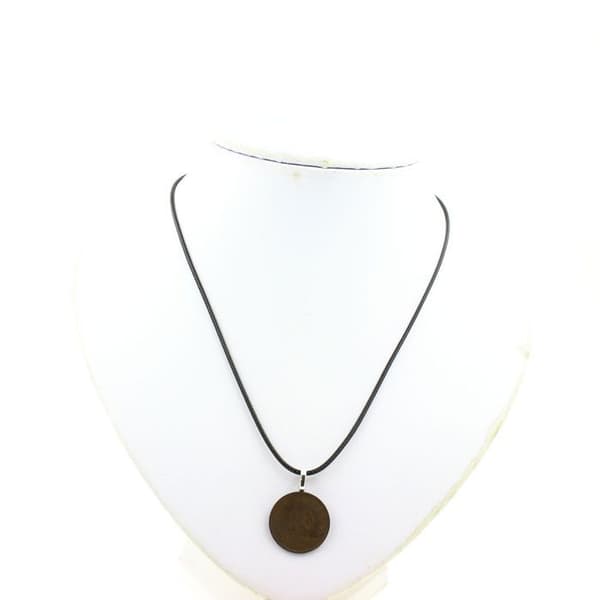 Collier - Charlotte - Mynt Luxemburg 10 centimes - Svart läderrem - 45 till 50 cm - Unisex