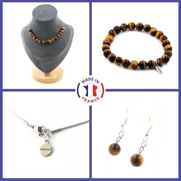 Stenar och mineraler. Armband Halsband dinglande örhängen Set 15 ögonpärlor av anpassningsbar storlek.