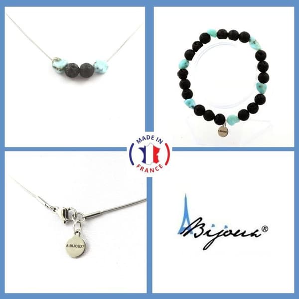Stenar och mineraler. Dominikanska republiken Larimar Halsband Armband Set + Pärlor Anpassningsbar storlek.