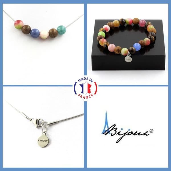 Stenar och mineraler. Tiger Eye Beads Armband Halsband Set + Multicolor Tourmaline Anpassningsbar storlek.