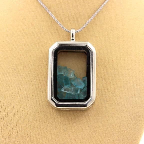 Collier - ABIJOUX - Rå Apatit Paraiba - Rektangulär hänge - Kedja i rostfritt stål - Unisex
