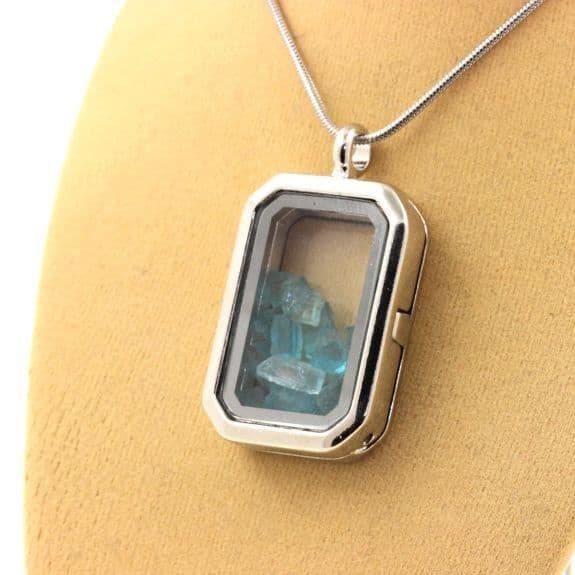 Collier - ABIJOUX - Rå Apatit Paraiba - Rektangulär hänge - Kedja i rostfritt stål - Unisex