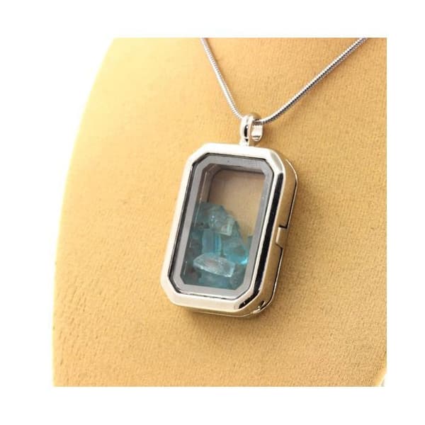 Collier - ABIJOUX - Rå Apatit Paraiba - Rektangulär hänge - Kedja i rostfritt stål - Unisex