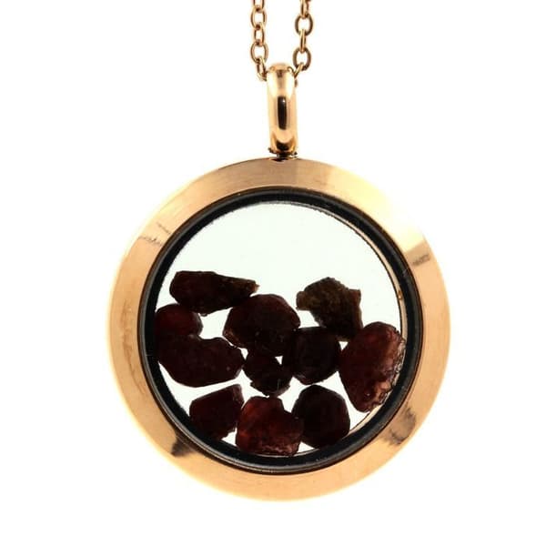 Collier - ABIJOUX - Médaillon 30 mm - Rå granat - Roséguld - Mixad barn/vuxen