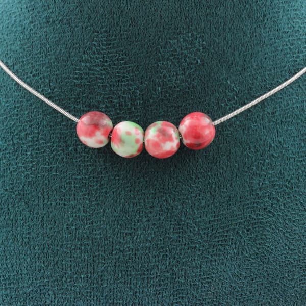 Halsband - A Bijoux - Grön röd jasper - 4 pärlor - Rostfritt stål - 45 cm