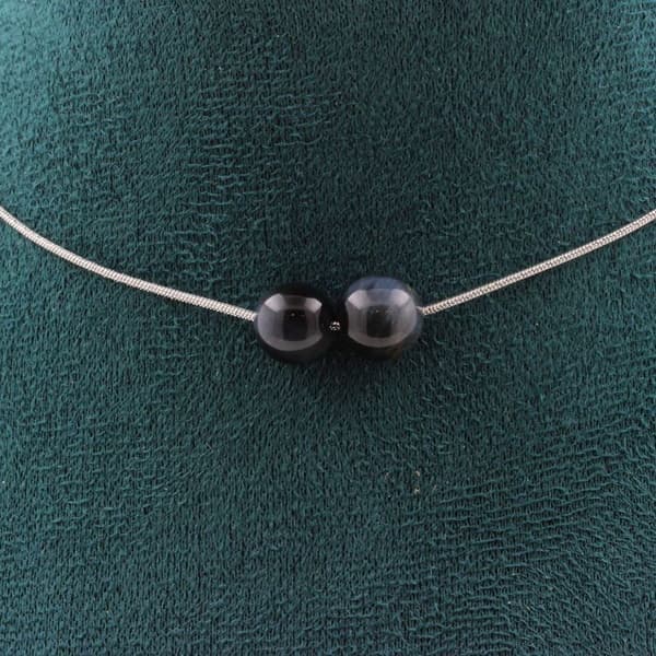 Collier - ABIJOUX - Oeil de faucon 8 mm - Rostfri stål - Anpassningsbar storlek - Mixad