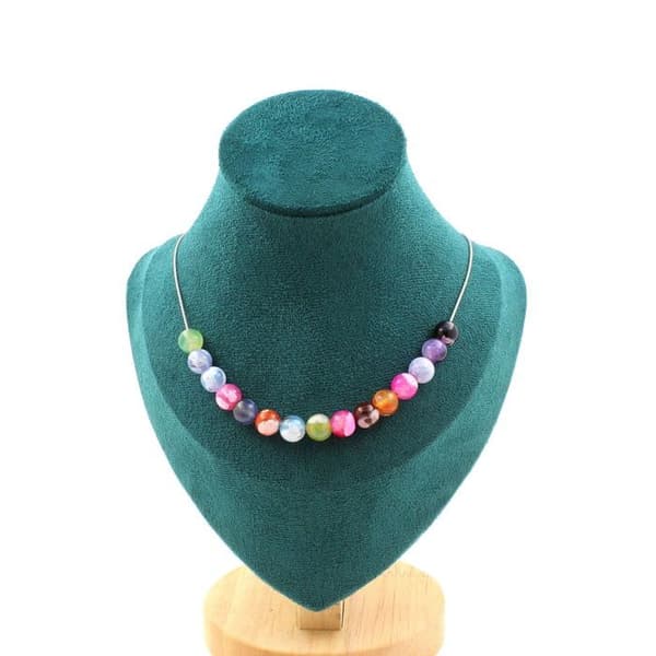 Halsband - A Bijoux - Spruckna agat - 15 pärlor - Rostfritt stål - 45 cm