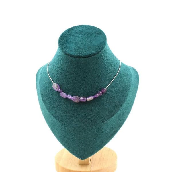 Halsband - ABIJOUX - Amethyst från Brasilien - 10 pärlor - Rostfritt stål - 45 cm