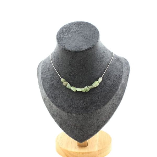 Halsband - Ett Bijoux - Grön Apatite - 10 pärlor - Rostfritt stål - Anpassningsbar längd