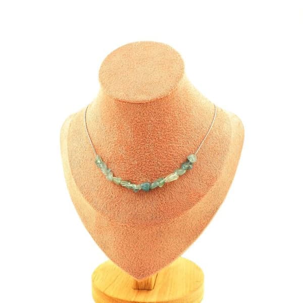 Halsband - Ett Bijoux - Apatit från Brasilien - 15 pärlor - Rostfritt stål - 45 cm