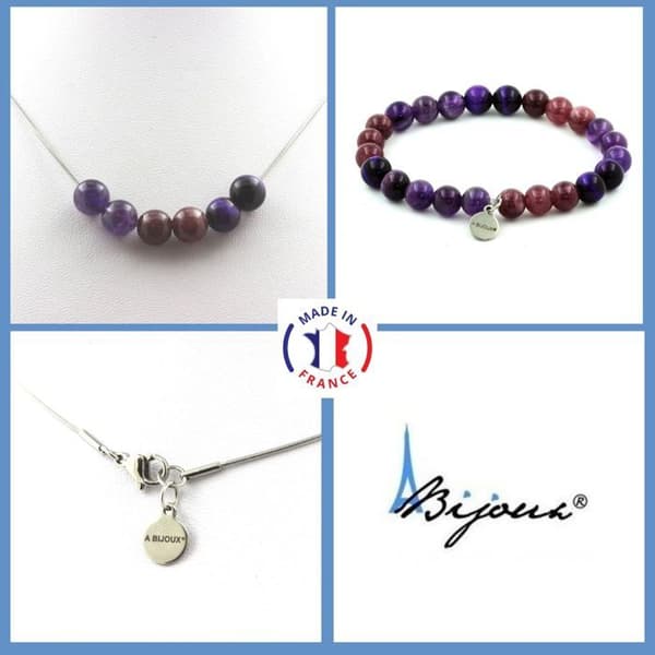 Parure - Ett Bijoux - Lila Tigeröga - Amethyst - Lepidolit - Anpassningsbar storlek