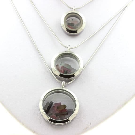 Collier - ABIJOUX - Rå flerfärgad turmalin - Pendentiv 25 mm - Kedja i rostfritt stål - Unisex