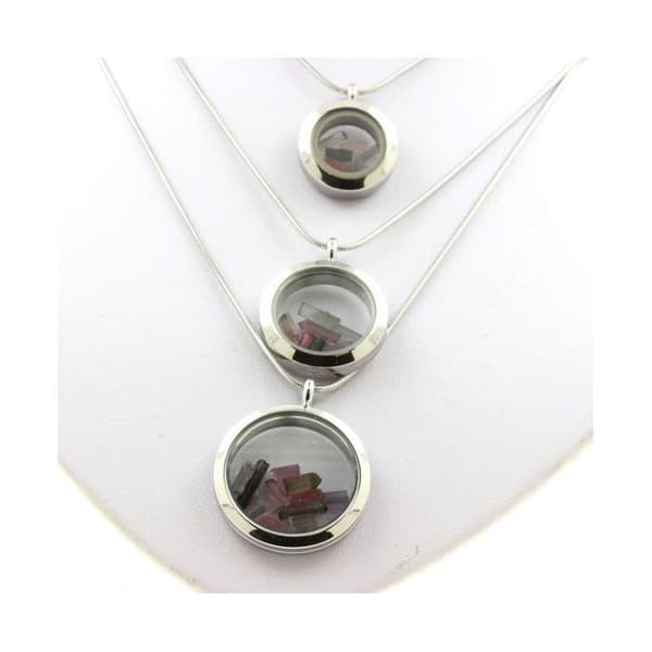 Collier - ABIJOUX - Rå flerfärgad turmalin - Pendentiv 25 mm - Kedja i rostfritt stål - Unisex