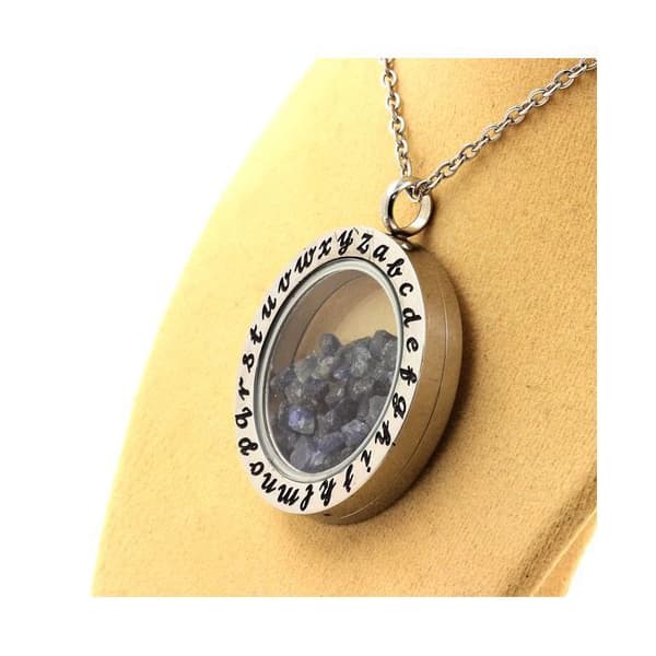 Halsband - ABIJOUX - Modell Alphabet - Rå safir berlock - Rostfritt stål - Både för män och kvinnor