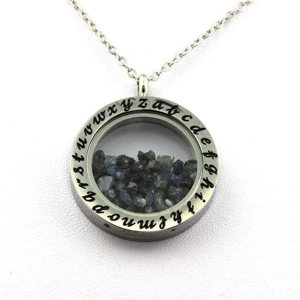 Halsband - ABIJOUX - Modell Alphabet - Rå safir berlock - Rostfritt stål - Både för män och kvinnor