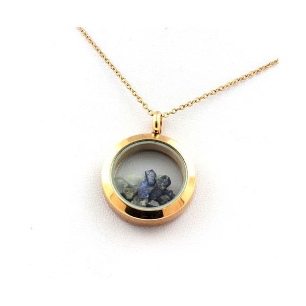 Collier - ABIJOUX - Rå benitoit - Medaillon 25 mm - Rostfritt stål - Roséguld