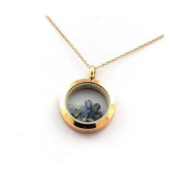 Collier - ABIJOUX - Rå benitoit - Medaillon 25 mm - Rostfritt stål - Roséguld