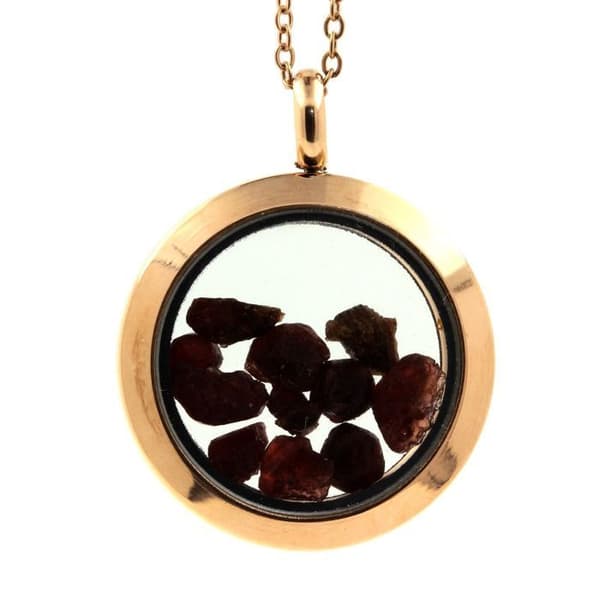 Halsband - ABIJOUX - Medaillon 20 mm - Roséguld - Pärla i rå granat - Unisex