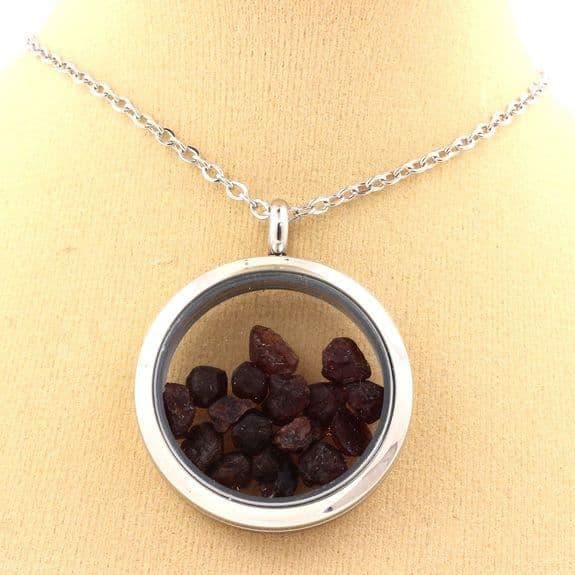 Collier - ABIJOUX - Rå granatmedaljong - Rostfritt stål - Unisex - Silverfärgad