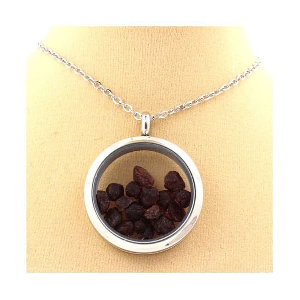Collier - ABIJOUX - Rå granatmedaljong - Rostfritt stål - Unisex - Silverfärgad