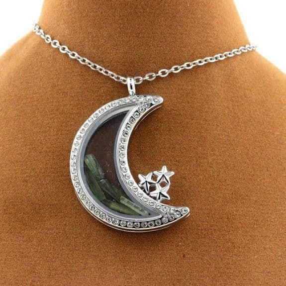 Collier - ABIJOUX - Modell Mån - Grön turmalin - Rostfritt stål - Flytande glas