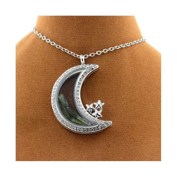 Collier - ABIJOUX - Modell Mån - Grön turmalin - Rostfritt stål - Flytande glas