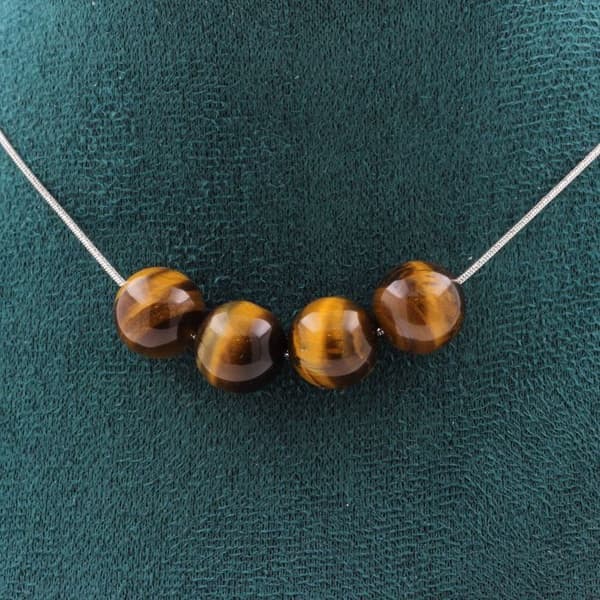 Collier - ABIJOUX - Oeil de Tigre 10 mm - Rostfritt stål - Anpassningsbar längd - Unisex