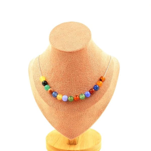 Halsband - A Bijoux - Flerfärgad agat 15 pärlor 8 mm - Rostfritt stål - Längd 45 cm - Unisex