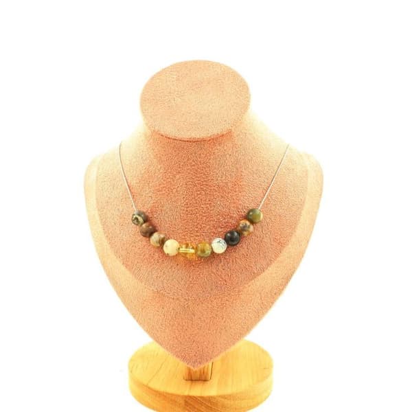 Halsband - ABIJOUX - Agat Bambublad - 10 pärlor - Rostfritt stål - 8 mm