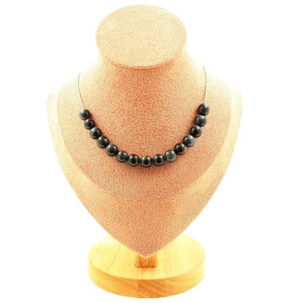 Halsband - ABIJOUX - Falköga - 15 pärlor 8 mm - Rostfritt stål - Längd 45 cm