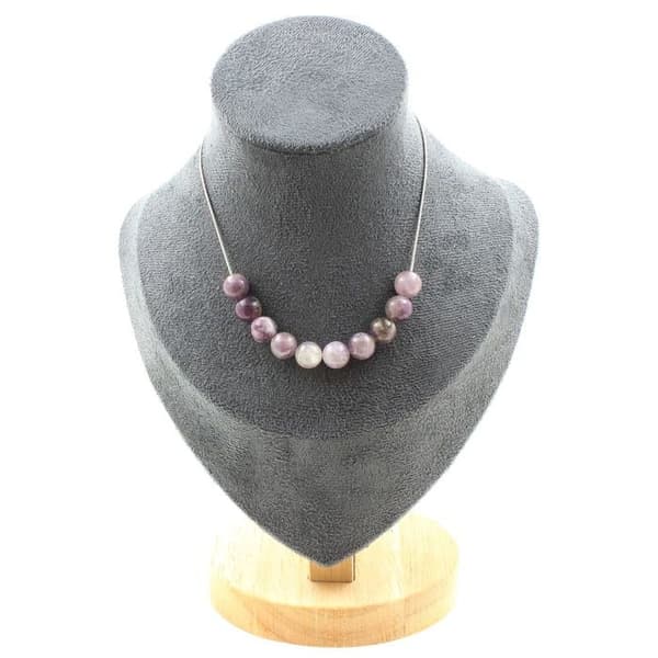 Halsband - ABIJOUX - Mica violett från Tanzania - 10 pärlor - Rostfritt stål - Anpassningsbar storlek