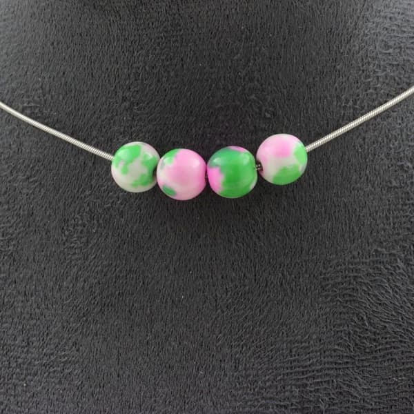 Halsband - ABIJOUX - Grön jaspis - 4 pärlor - Rostfritt stål - Längd 45 cm