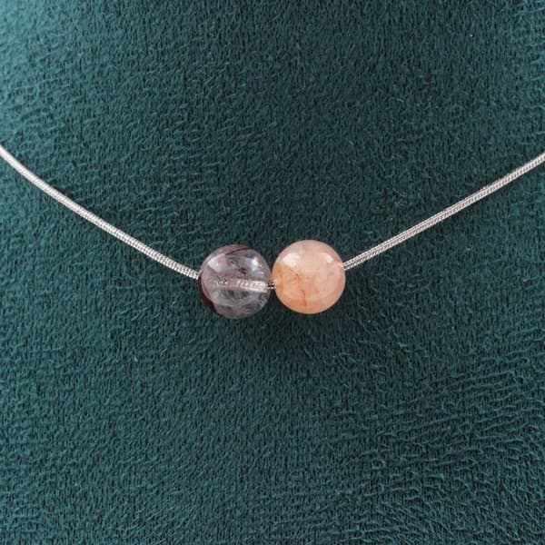 Halsband - Ett Smycke - Kvarts Hematoid - 2 pärlor 8 mm - Kedja rostfritt stål - 45 cm