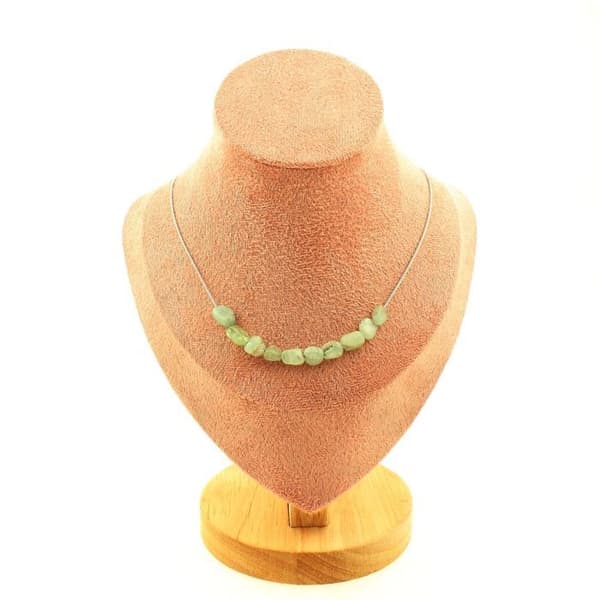 Halsband - Ett smycke - Grön cyanite från Brasilien - 10 pärlor - Rostfritt stål - Anpassningsbar längd
