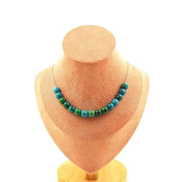 Halsband - ABIJOUX - Färgad Chrysokol 8 mm - 15 pärlor - Rostfritt stål - 45 cm