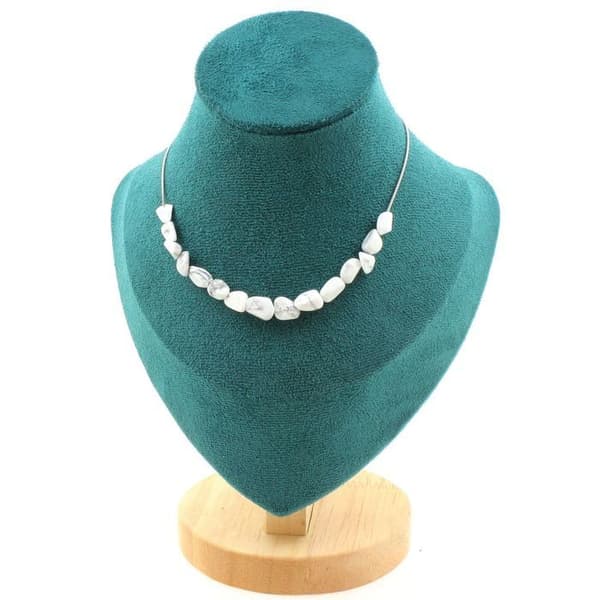 Collier - A Bijoux - Howlite USA - 10 pärlor - Rostfritt stål - Anpassningsbar längd