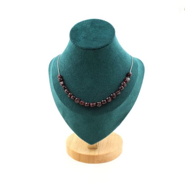 Halsband - ABIJOUX - Spessartit-granat - 20 pärlor - Rostfritt stål - 45 cm