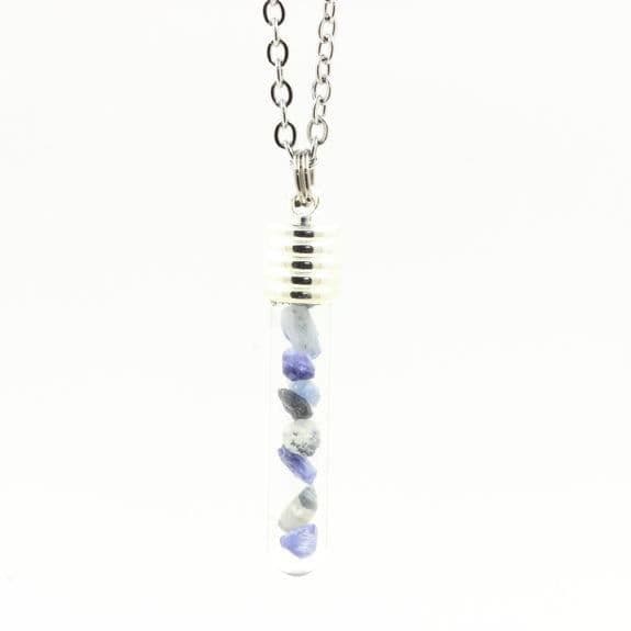 Collier - Stenar och Mineraler - Benitoit rå - Rör och spiral - Rostfritt stål - Mixad