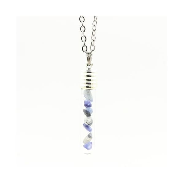 Collier - Stenar och Mineraler - Benitoit rå - Rör och spiral - Rostfritt stål - Mixad