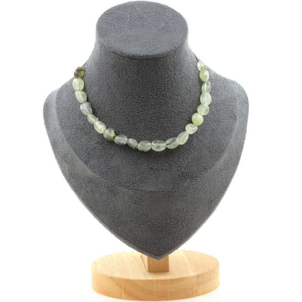 Stenar och mineraler. Halsband 20 Prehnite pärlor från Kanada Rostfri kedja Halsband för kvinnor, män. Anpassningsbar storlek.