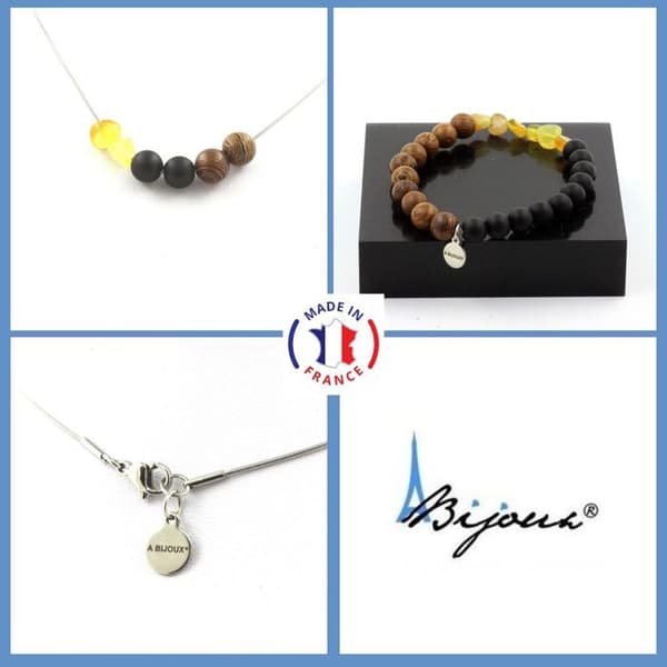 Stenar och mineraler. Australian Yellow Opal Beads Armband Halsband Set + Onyx Beads Anpassningsbar storlek.