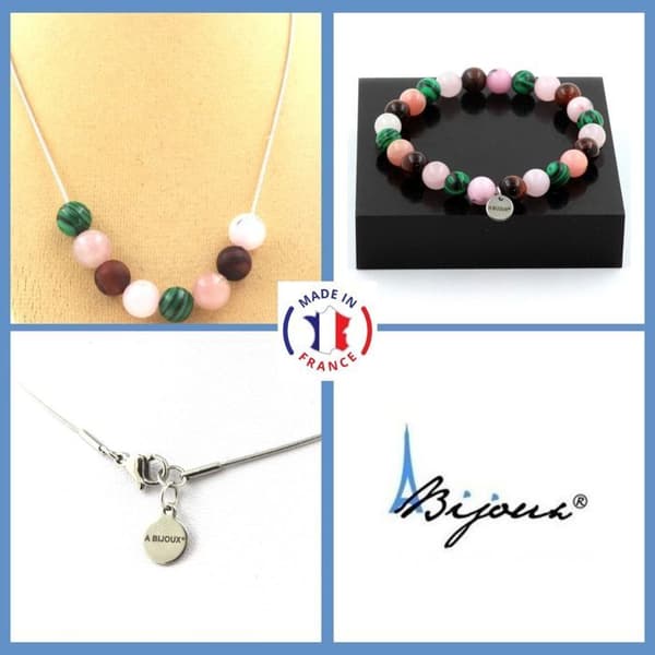 Stenar och mineraler. Rosa Opal Beads Halsband Armband Set + Red Tiger Eye + Anpassningsbar storlek.