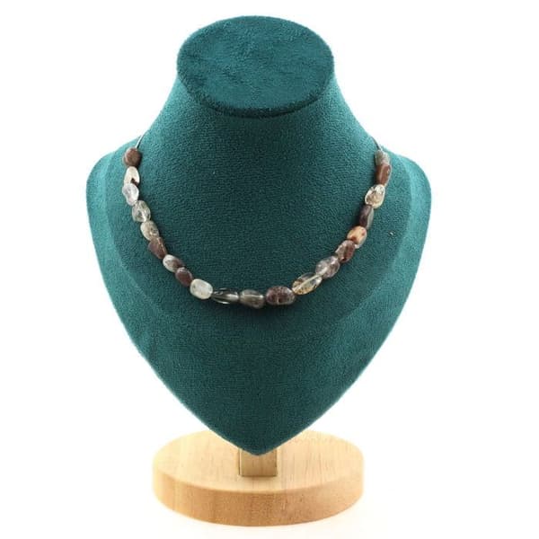 Stenar och mineraler. Halsband 20 gröna spökkvartspärlor från Brazil Steel chain Halsband för kvinnor, män. Anpassningsbar storlek.