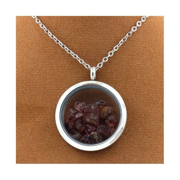 Collier - ABIJOUX - Rå Rhodolite Granat - Pendentiv 25 mm - Rostfritt stål - Unisex