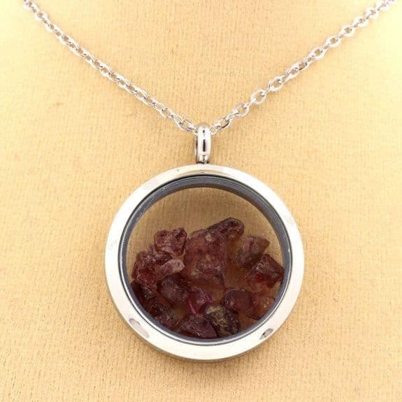 Collier - ABIJOUX - Rå Rhodolite Granat - Pendentiv 25 mm - Rostfritt stål - Unisex