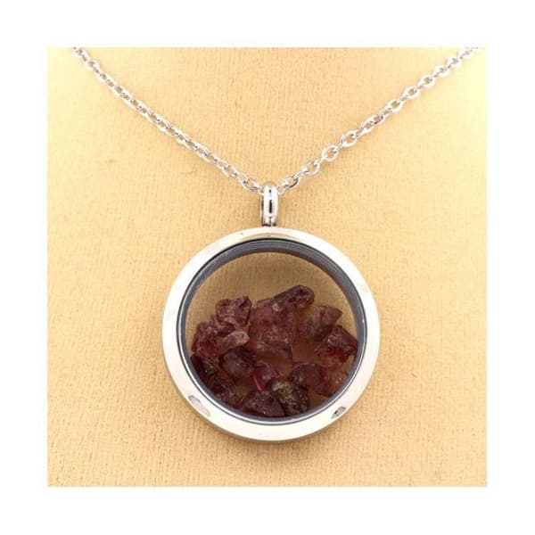 Collier - ABIJOUX - Rå Rhodolite Granat - Pendentiv 25 mm - Rostfritt stål - Unisex