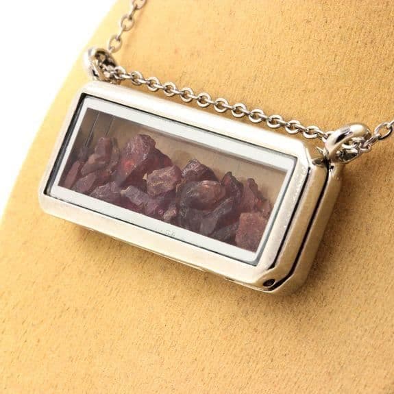 Halsband - ABIJOUX - Röd granat i rå form - Rostfritt stål - Mix - 18x50mm