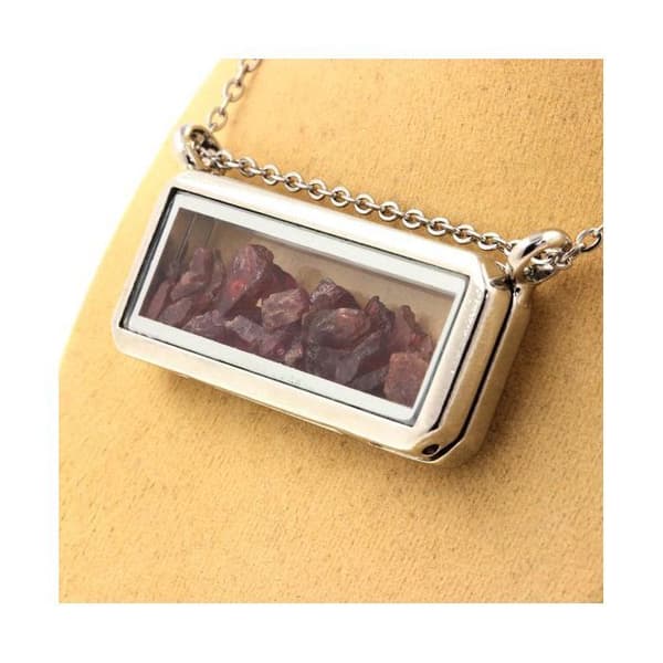 Halsband - ABIJOUX - Röd granat i rå form - Rostfritt stål - Mix - 18x50mm