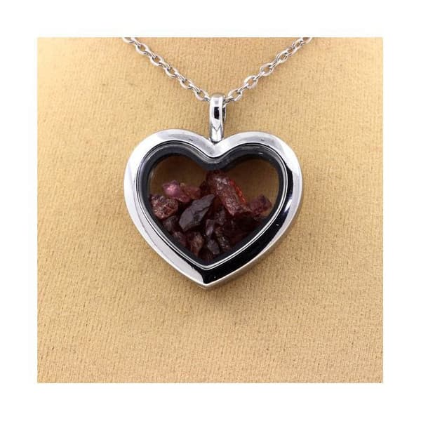 Collier - ABIJOUX - Modèle hjärta - Grenat Rhodolite - Rostfritt stål - Flytande glas