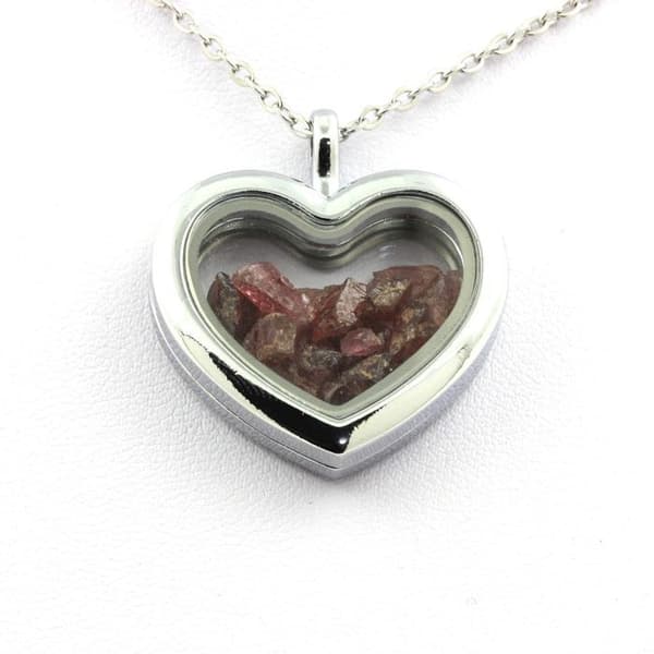 Collier - ABIJOUX - Modèle hjärta - Grenat Rhodolite - Rostfritt stål - Flytande glas
